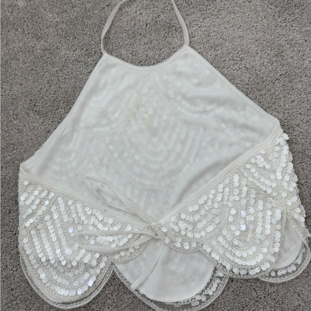 12th Tribe Ivory Sequin Halter Tank